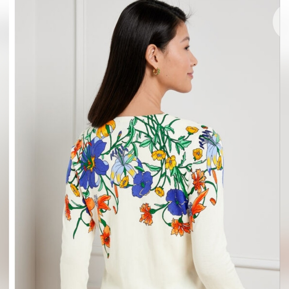 Floral Print Women's Top - Cream, Blue, Orange - Picture 3 of 16